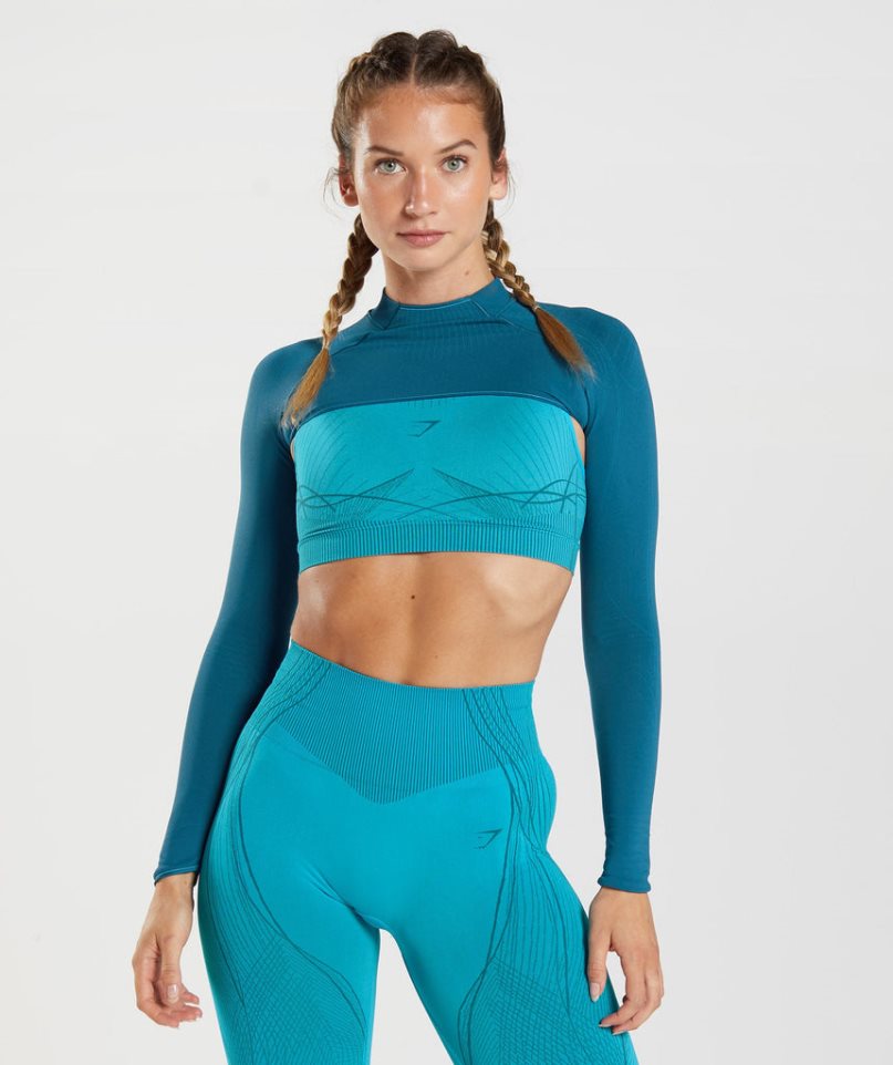 Women\'s Gymshark Apex Seamless Shrug Sweatshirts Turquoise | NZ 4ZYCTG